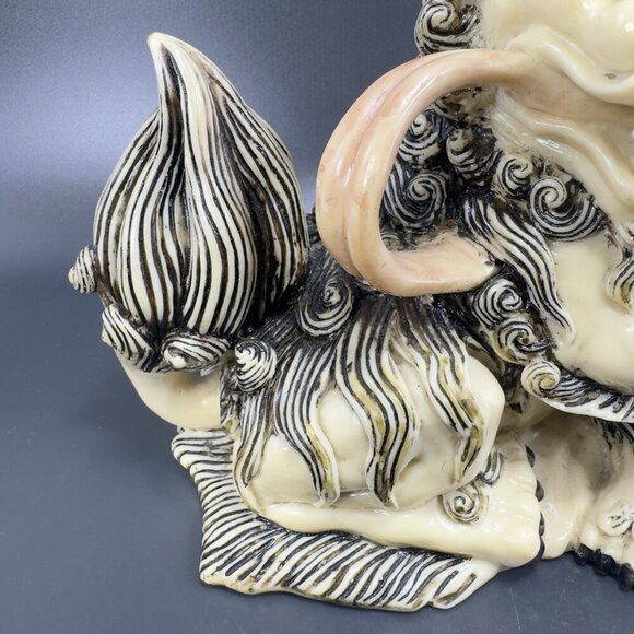 Vintage Chinese Guardian Lion Sculpture Signed Foo Dog Fu Foo Dog With Baby VTG - Picture 7 of 16